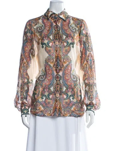 Pre-owned Zimmermann Paisley Print Long Sleeve Blouse In Green