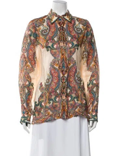Pre-owned Zimmermann Paisley Print Long Sleeve Blouse In Multi