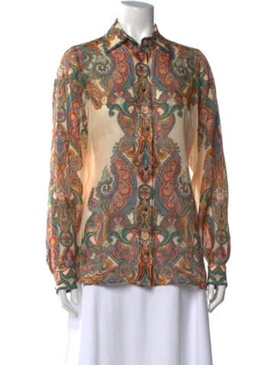 Pre-owned Zimmermann Paisley Print Long Sleeve Blouse In Multicolor