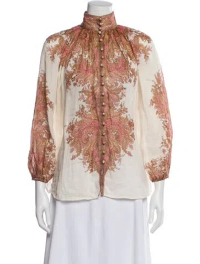 Pre-owned Zimmermann Paisley Print Long Sleeve Blouse In Neutral