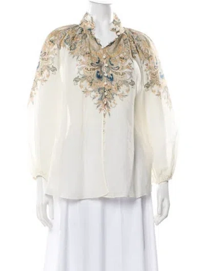 Pre-owned Zimmermann Paisley Print Long Sleeve Blouse In Neutral