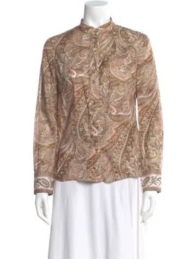Pre-owned Zimmermann Paisley Print Long Sleeve Blouse In Neutral