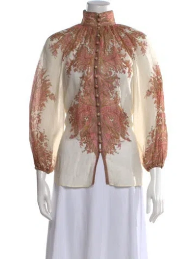 Pre-owned Zimmermann Paisley Print Long Sleeve Blouse In Neutral