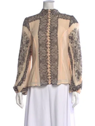 Pre-owned Zimmermann Paisley Print Long Sleeve Blouse In Neutrals