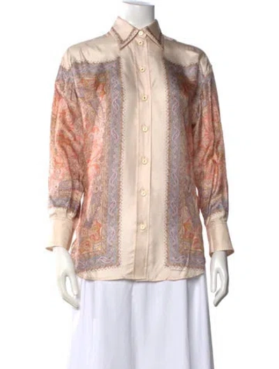 Pre-owned Zimmermann Paisley Print Long Sleeve Blouse In Neutrals