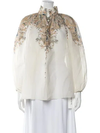 Pre-owned Zimmermann Paisley Print Long Sleeve Blouse In Neutrals