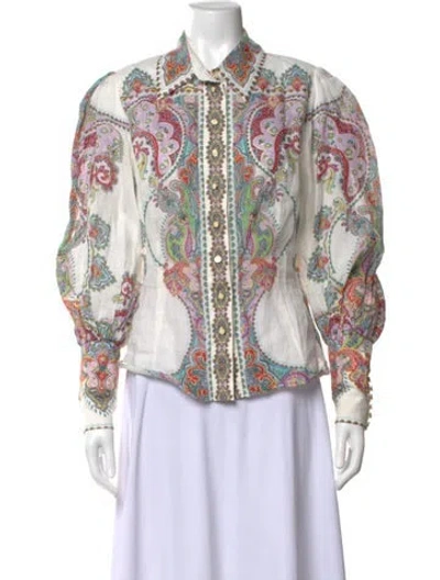 Pre-owned Zimmermann Paisley Print Long Sleeve Blouse In Neutrals
