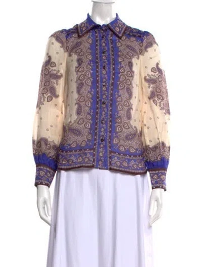 Pre-owned Zimmermann Paisley Print Long Sleeve Blouse In Neutrals