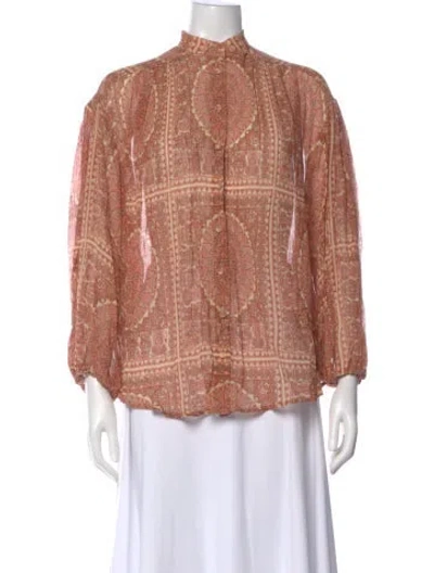 Pre-owned Zimmermann Paisley Print Long Sleeve Blouse In Orange