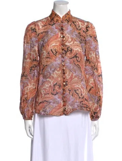 Pre-owned Zimmermann Paisley Print Long Sleeve Blouse In Orange