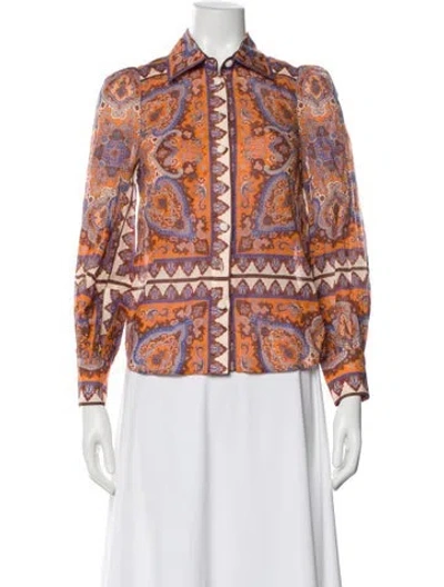 Pre-owned Zimmermann Paisley Print Long Sleeve Blouse In Orange