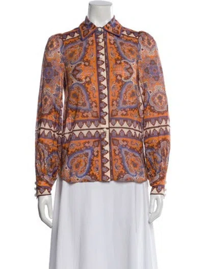 Pre-owned Zimmermann Paisley Print Long Sleeve Blouse In Orange