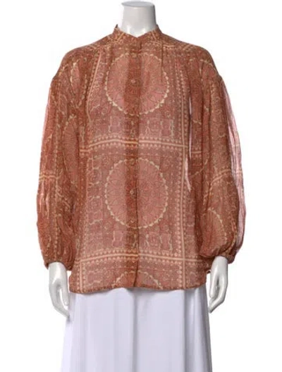 Pre-owned Zimmermann Paisley Print Long Sleeve Blouse In Orange