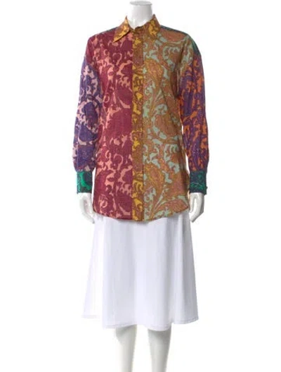 Pre-owned Zimmermann Paisley Print Long Sleeve Blouse In Pink