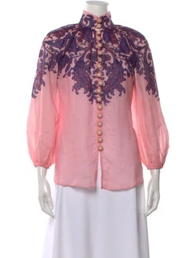 Pre-owned Zimmermann Paisley Print Long Sleeve Blouse In Pink