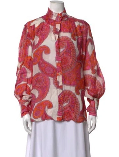 Pre-owned Zimmermann Paisley Print Long Sleeve Blouse In Pink