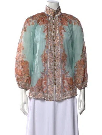 Pre-owned Zimmermann Paisley Print Long Sleeve Blouse W/ Tags In Blue