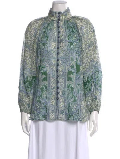 Pre-owned Zimmermann Paisley Print Long Sleeve Blouse W/ Tags In Green