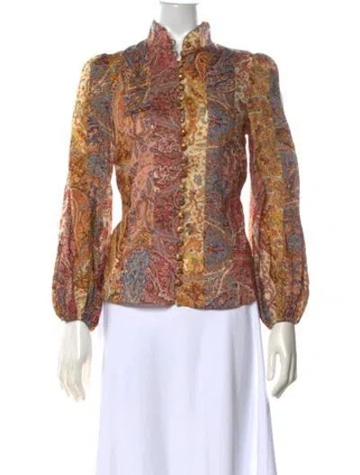 Pre-owned Zimmermann Paisley Print Long Sleeve Blouse W/ Tags In Neutrals