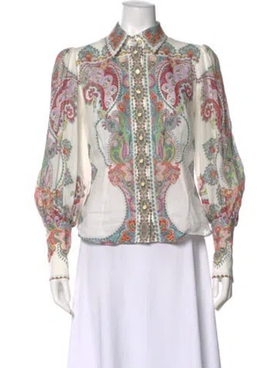 Pre-owned Zimmermann Paisley Print Long Sleeve Blouse In White