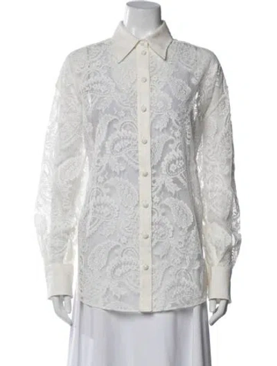 Pre-owned Zimmermann Paisley Print Long Sleeve Blouse In White
