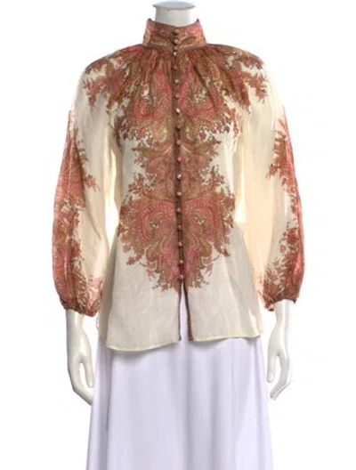 Pre-owned Zimmermann Paisley Print Long Sleeve Blouse In White