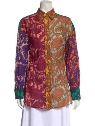 Pre-owned Zimmermann Paisley Print Long Sleeve Blouse In Yellow