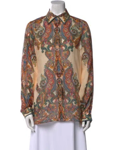 Pre-owned Zimmermann Paisley Print Long Sleeve Button-up Top In Green