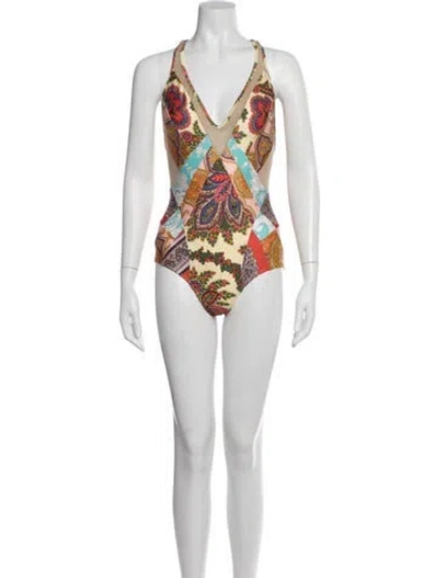 Pre-owned Zimmermann Paisley Print Mesh Accents One-piece In Neutral