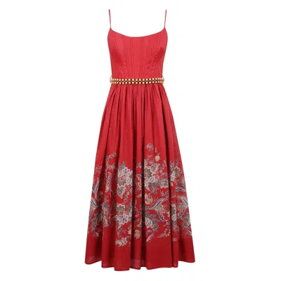 Zimmermann Paisley Print Midi Dress With Structured Bodice In Red