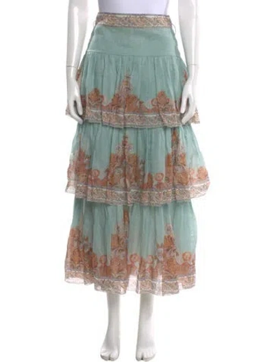 Pre-owned Zimmermann Paisley Print Midi Length Skirt In Green