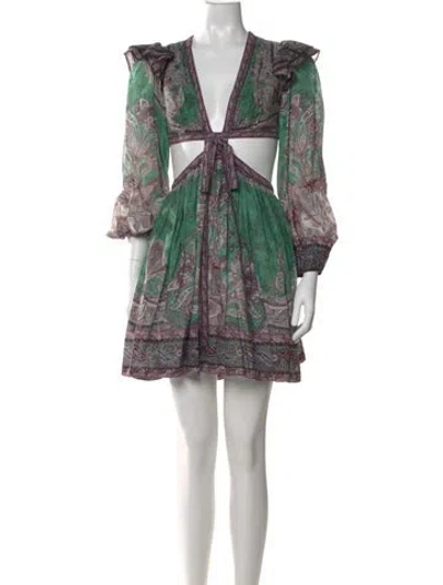 Pre-owned Zimmermann Paisley Print Mini Dress In Green