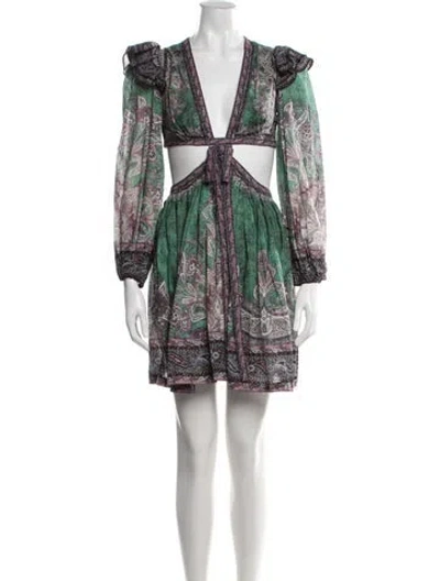 Pre-owned Zimmermann Paisley Print Mini Dress In Green