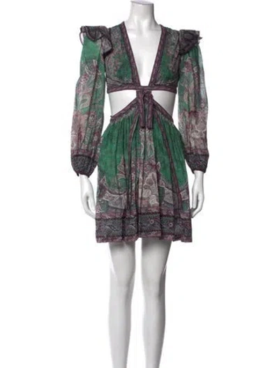 Pre-owned Zimmermann Paisley Print Mini Dress In Green