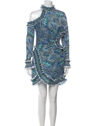 Pre-owned Zimmermann Paisley Print Mini Dress W/ Tags In Blue