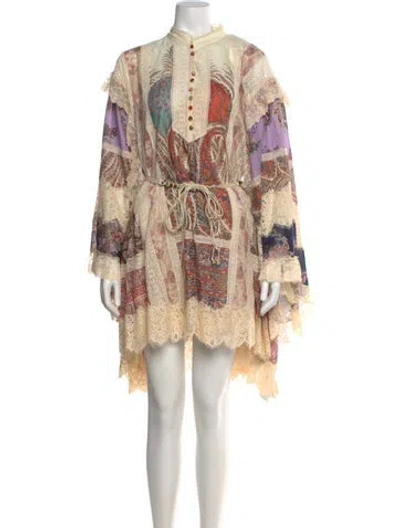 Pre-owned Zimmermann Paisley Print Mini Dress W/ Tags In Neutral