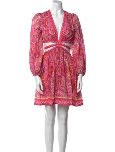 Pre-owned Zimmermann Paisley Print Mini Dress W/ Tags In Pink