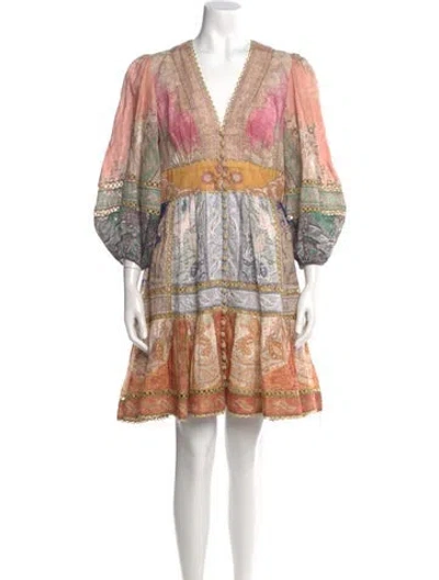 Pre-owned Zimmermann Paisley Print Mini Dress W/ Tags In Pink