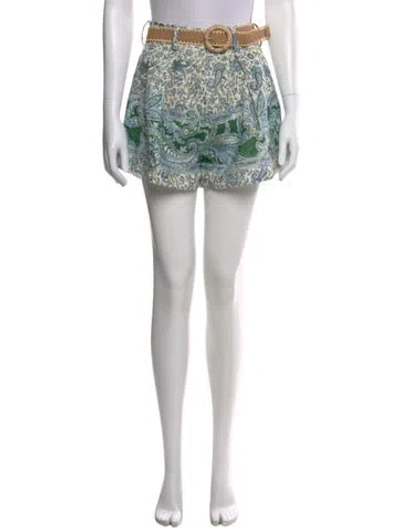 Pre-owned Zimmermann Paisley Print Mini Shorts In Blue