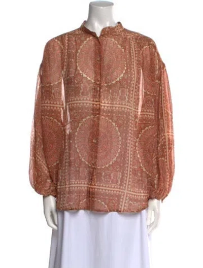 Pre-owned Zimmermann Paisley Print Mock Neck Blouse In Orange
