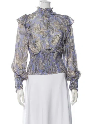 Pre-owned Zimmermann Paisley Print Mock Neck Blouse In Purple