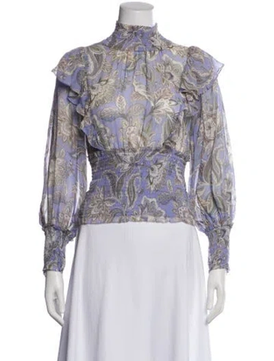 Pre-owned Zimmermann Paisley Print Mock Neck Blouse In Purple