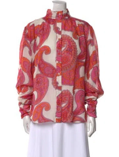 Pre-owned Zimmermann Paisley Print Mock Neck Blouse In Red