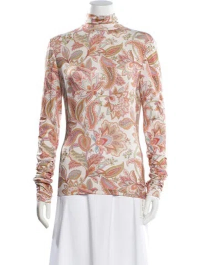 Pre-owned Zimmermann Paisley Print Mock Neck Blouse In White
