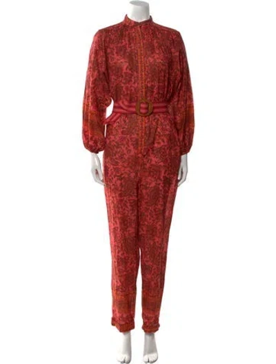 Pre-owned Zimmermann Paisley Print Mock Neck Jumpsuit In Orange