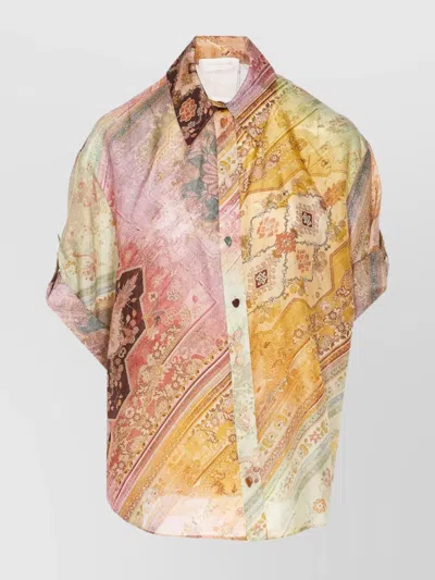 Zimmermann Paisley Print Patch Pocket Short Sleeve Top In Multi