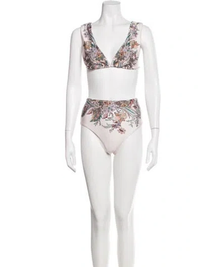 Pre-owned Zimmermann Paisley Print Ruffle Embellishment Bikini W/ Tags In Multi