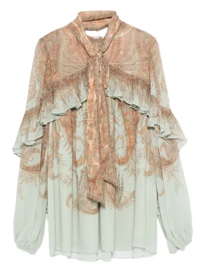 ZIMMERMANN PAISLEY-PRINT RUFFLED-DETAIL BLOUSE