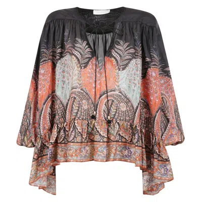 Zimmermann Paisley Print Silk Blouse With Hemline In Pink
