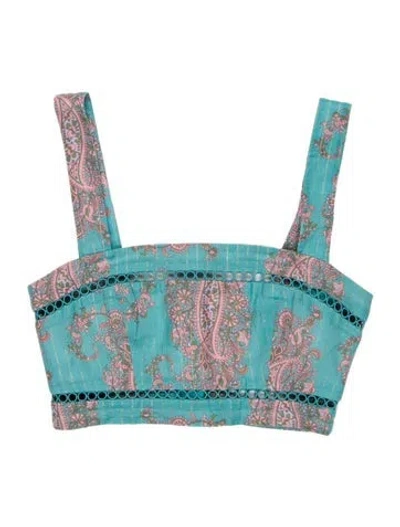 Pre-owned Zimmermann Paisley Print Square Neckline Crop Top In Blue